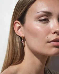 Pendientes Birthstone Octubre - Turmalina Rosa